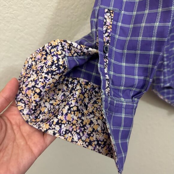 ROBERT GRAHAM Check Shirt Purple Classic Fit Flip Cuff Long Sleeve Cotton - Picture 5 of 13